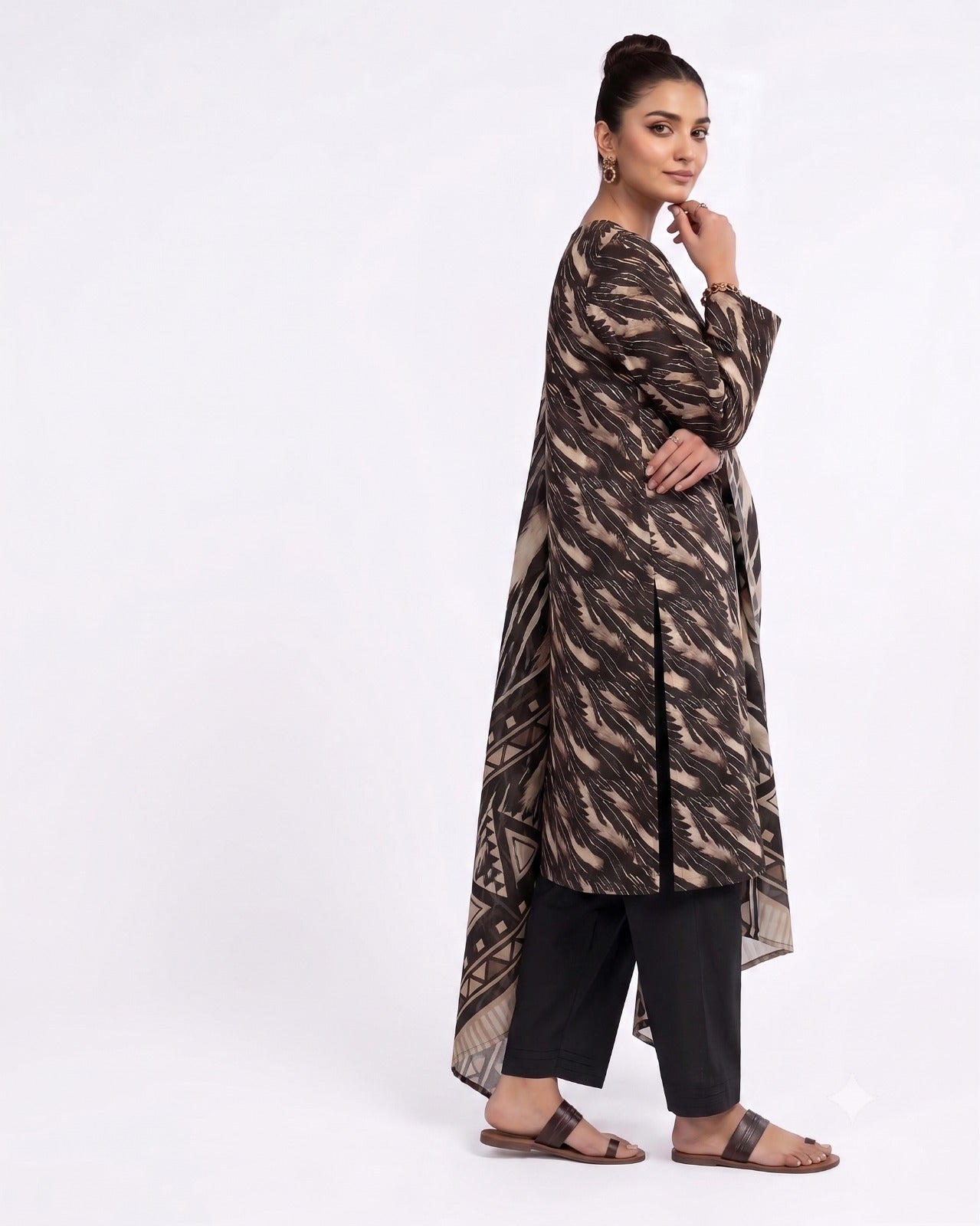 Earth Tone Abstract Printed 3-Piece Lawn Suit