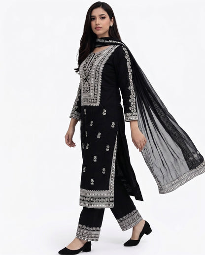 Midnight Elegance Embroidered 3-Piece Suit
