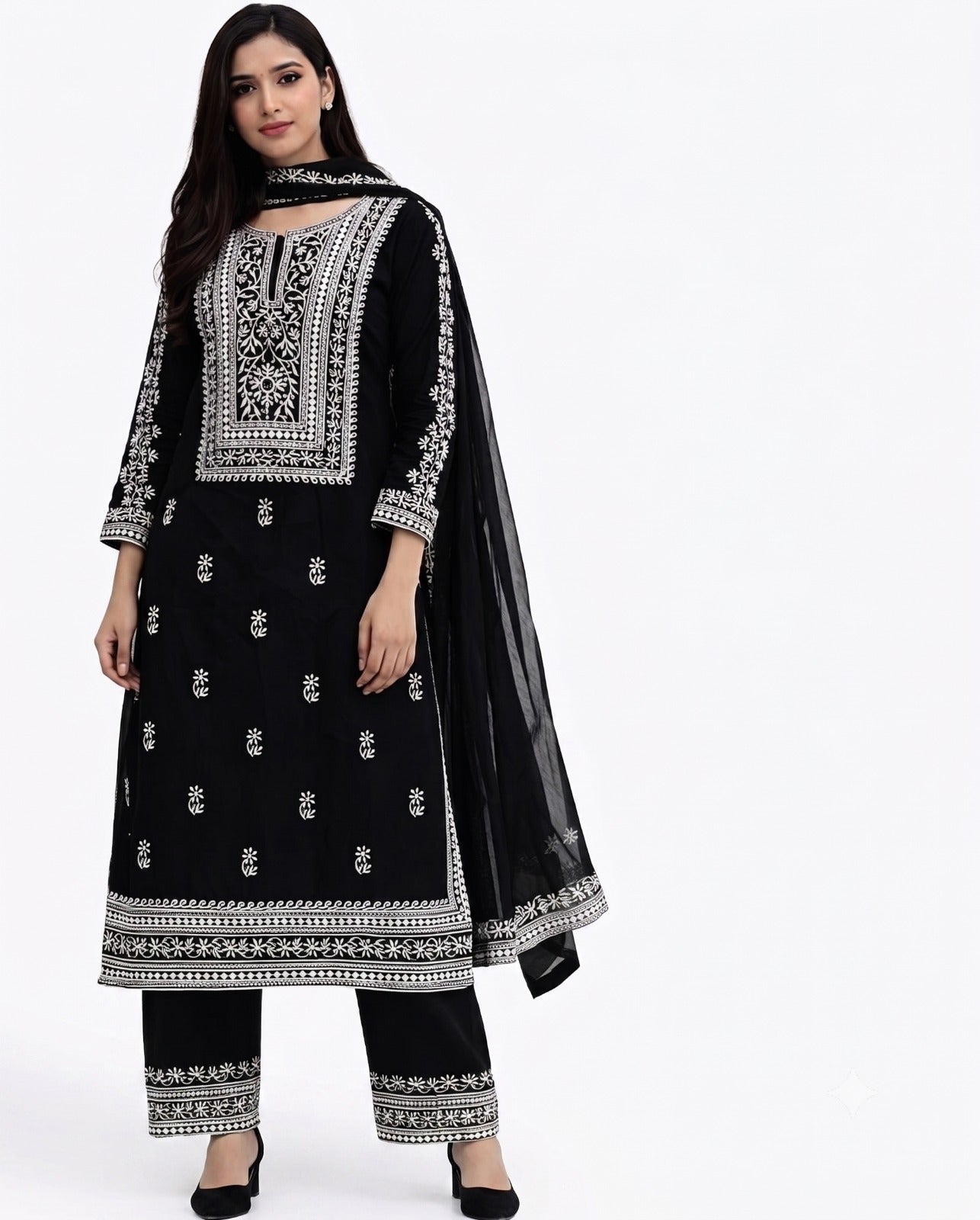 Midnight Elegance Embroidered 3-Piece Suit