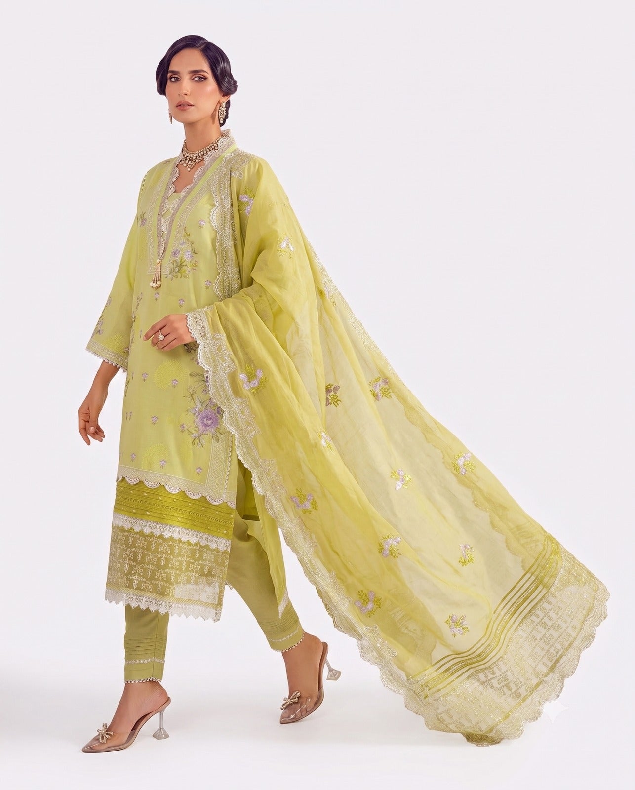 Lime Blossom Embroidered 3-Piece Luxury Suit