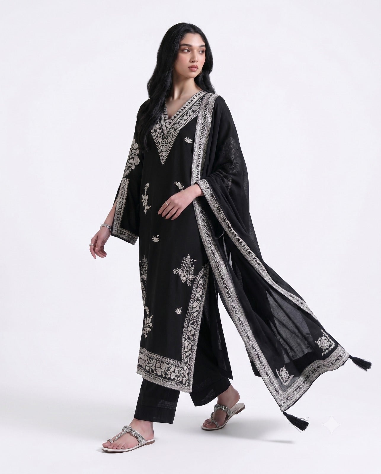 Noir Grace Embroidered 3-Piece Luxury Suit