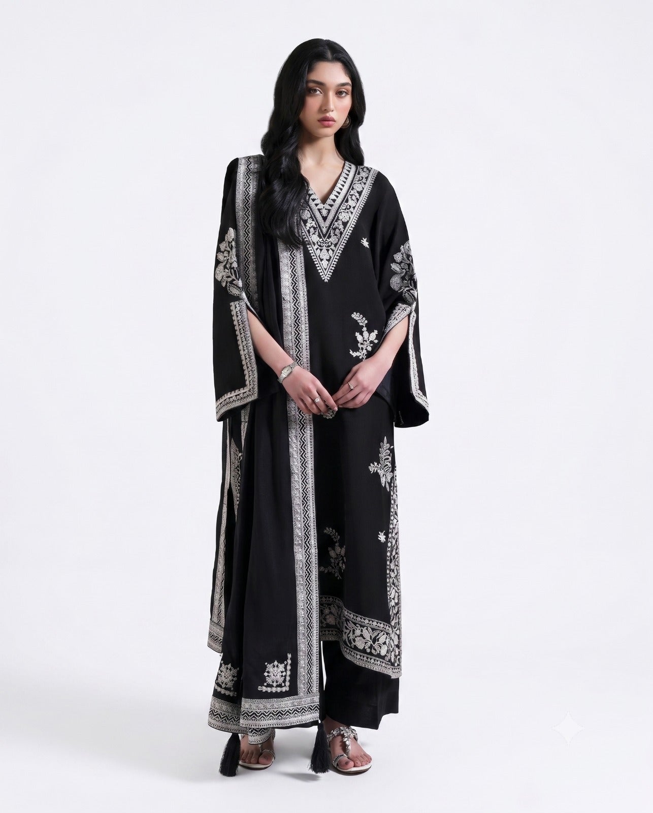 Noir Grace Embroidered 3-Piece Luxury Suit