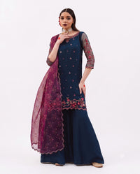 Midnight Bloom Embroidered 3-Piece Festive Suit