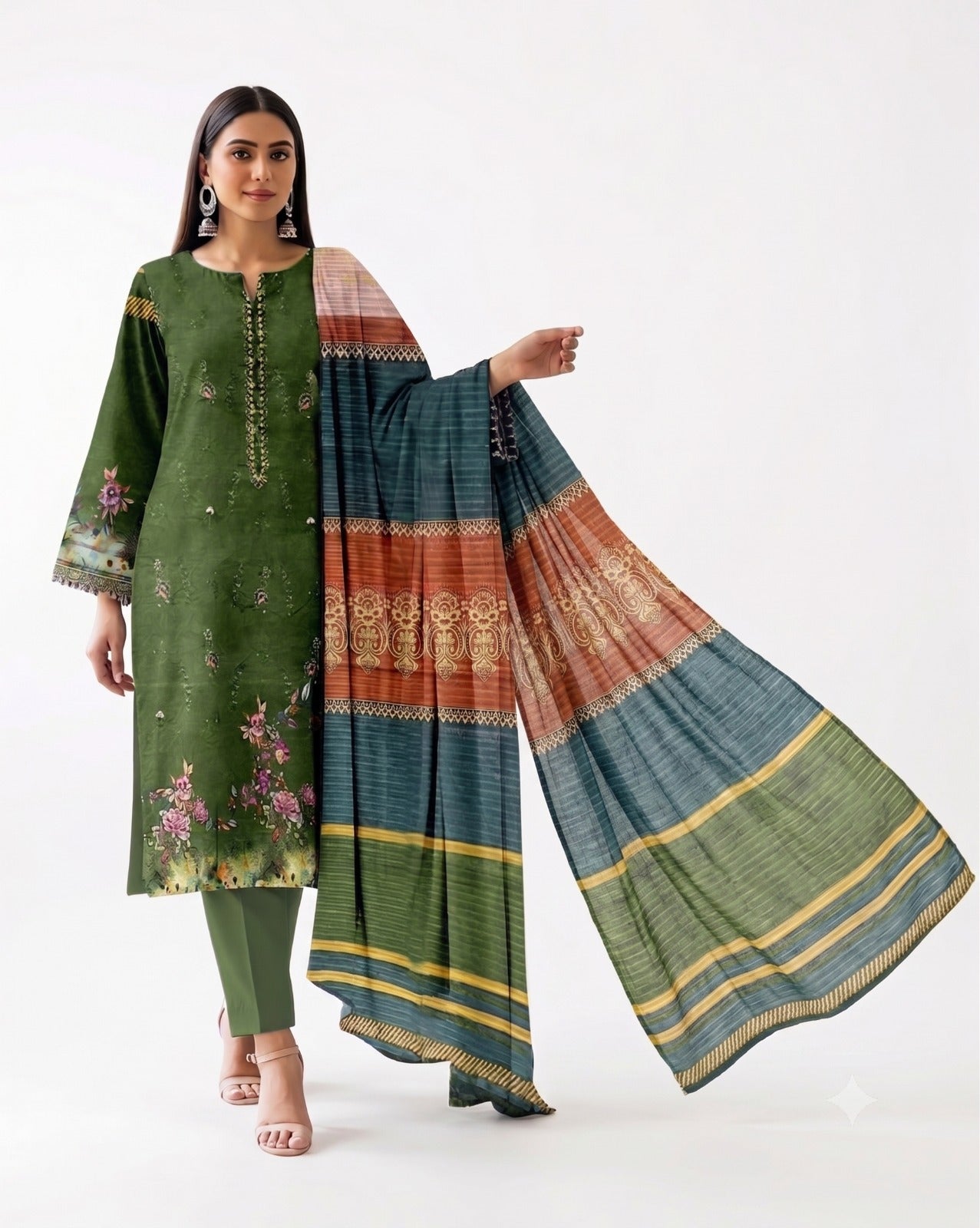 Emerald Bloom Printed Lawn 3-Piece Suit