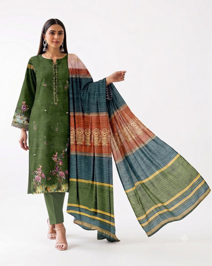Emerald Bloom Printed Lawn 3-Piece Suit