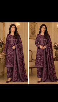 Elegant Plum Floral 3-Piece Printed Lawn Suit with Matching Dupatta