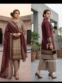 Maroon & Beige Printed 3PC Lawn Suit – Classic Heritage Collection