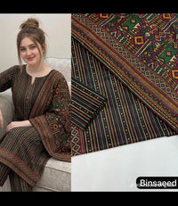 Bin Saeed 3PC Lawn Suit – Black Ethnic Printed Collection