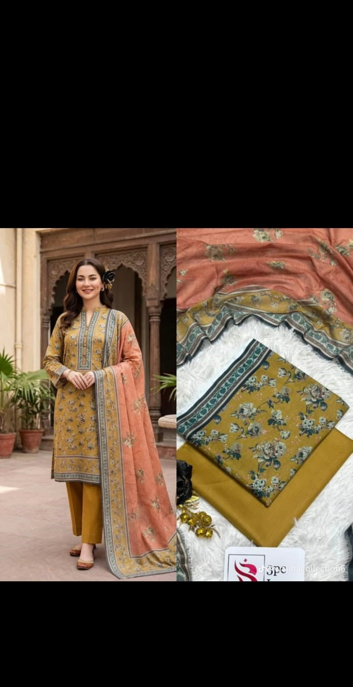 Bin Saeed Mustard & Peach Floral 3-Piece Lawn Collection