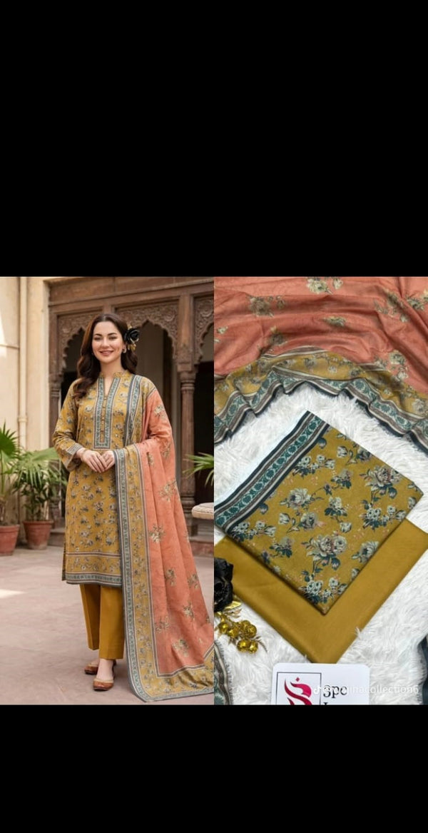 Bin Saeed Mustard & Peach Floral 3-Piece Lawn Collection