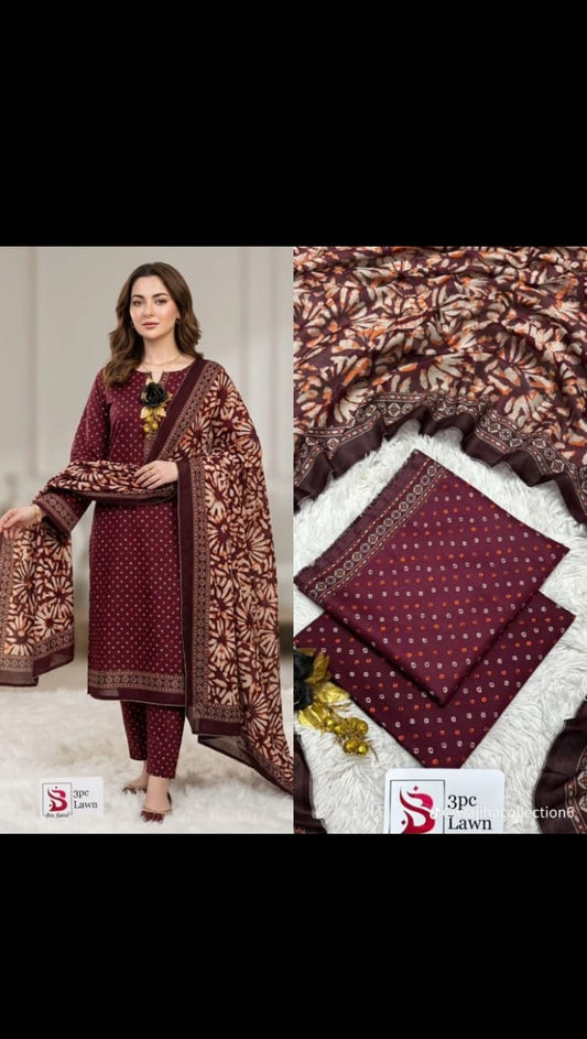 Bin Saeed Deep Plum & Cream Polka Dot 3-Piece Lawn Collection